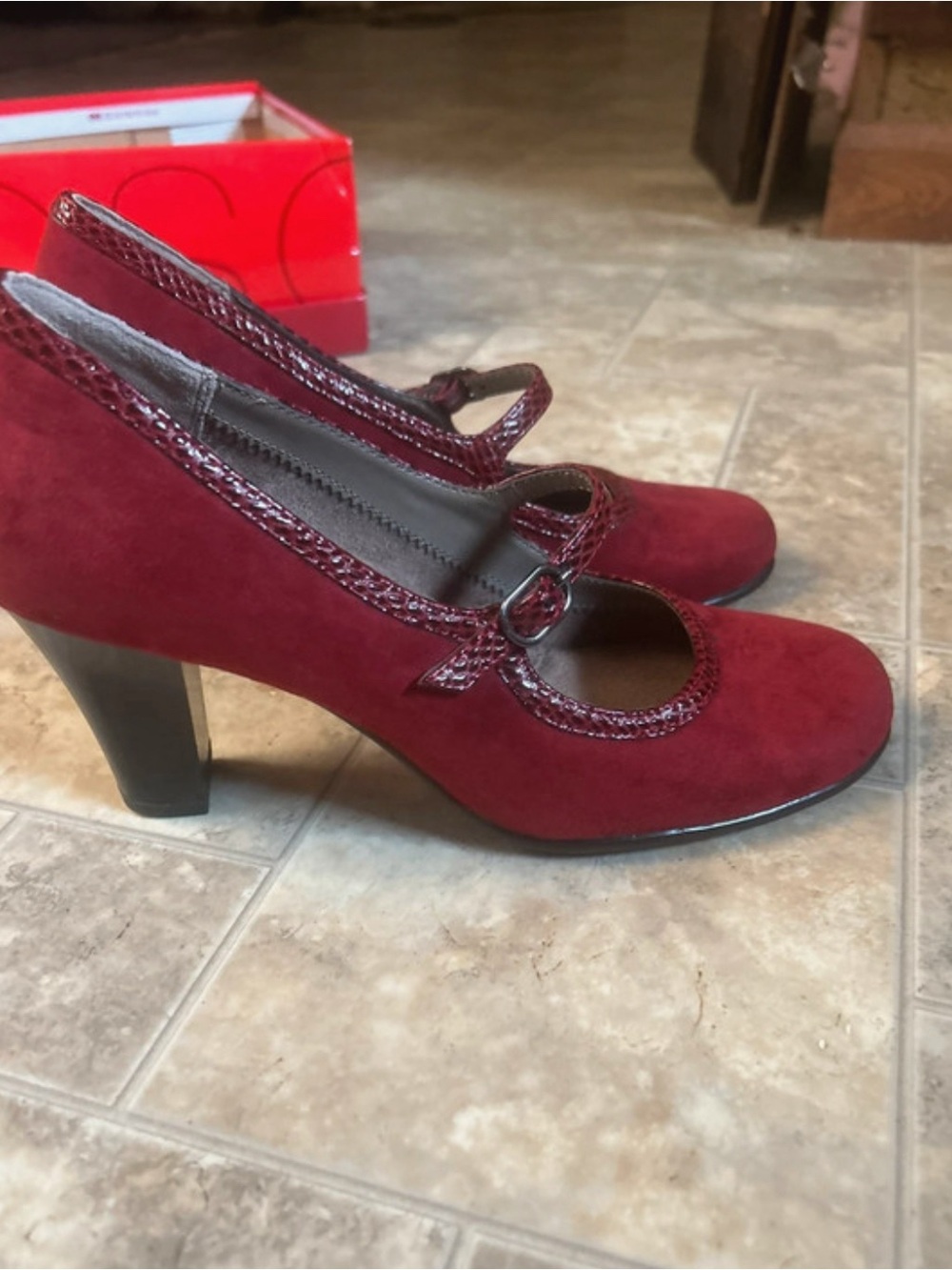 “Betsy" Red Suede Mary Jane Pumps